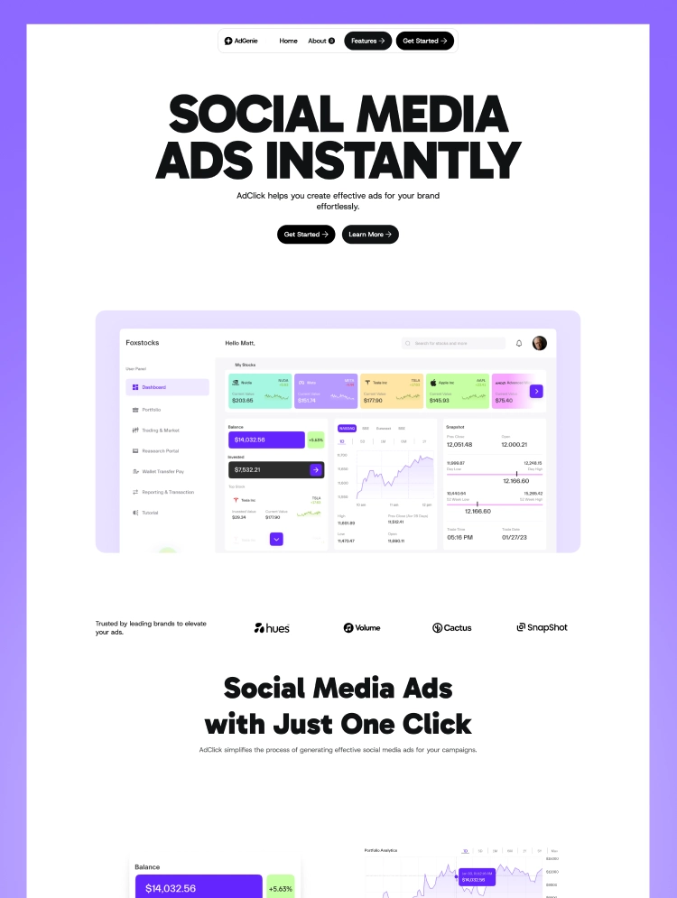 AdGenie, a Webflow SaaS template by Wedoflow